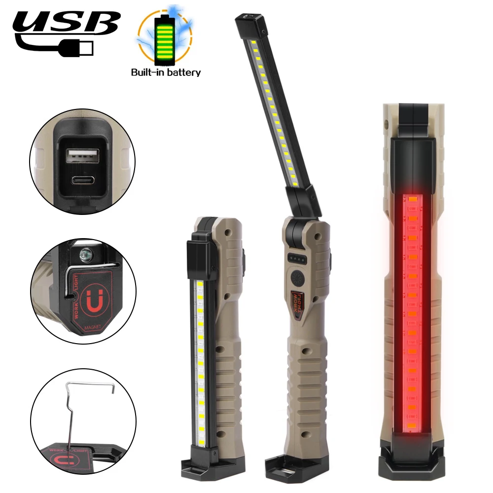 1000LM светодиодный складной рабочий фонарь USB перезаряжаемый портативный фонарик со встроенным аккумулятором магнитный светильник для ремонта автомобиля крючок лампа для палатки