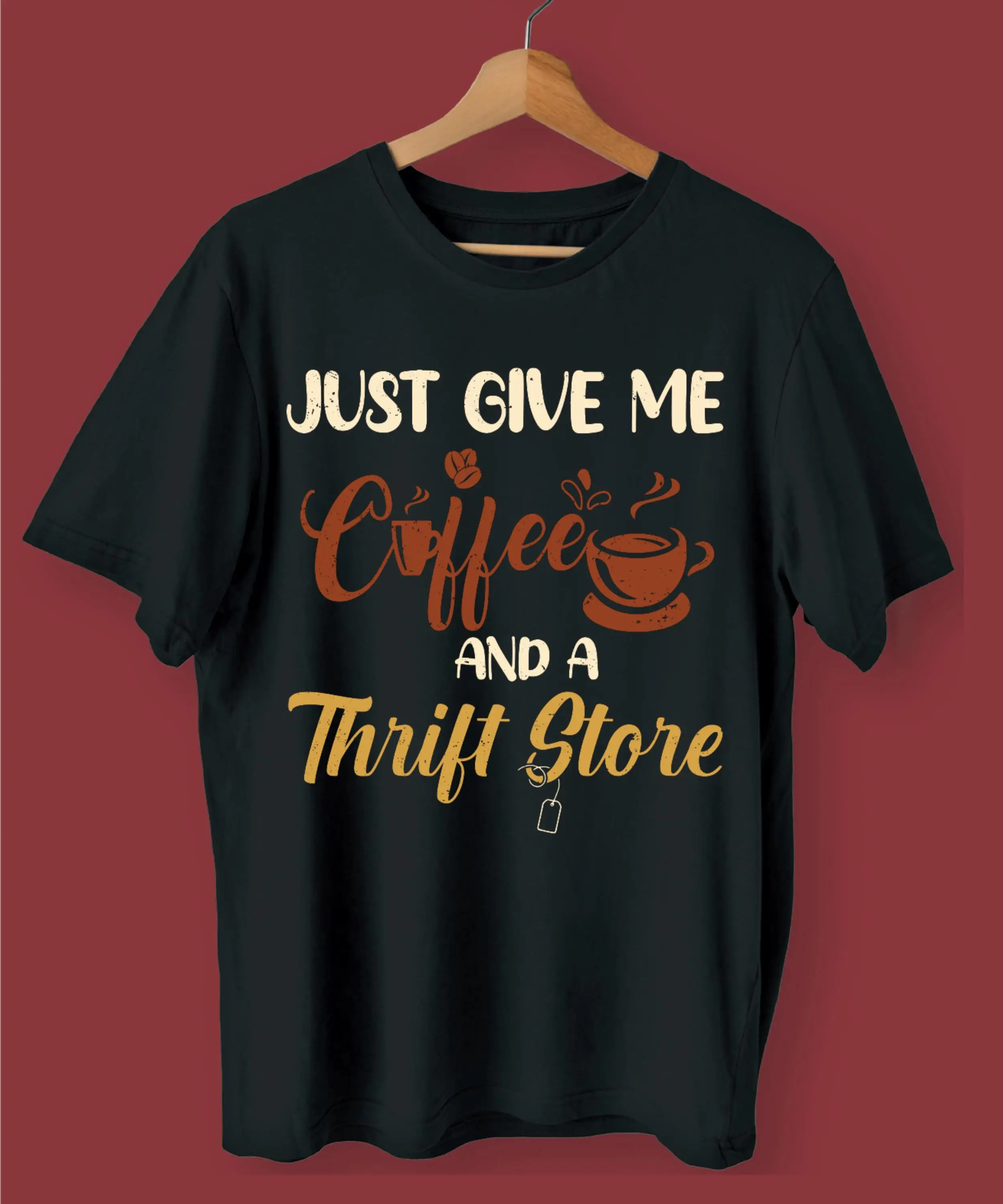Футболка Just Give Me Coffee And A Thrift Store Lover в винтажном стиле с забавным юмором