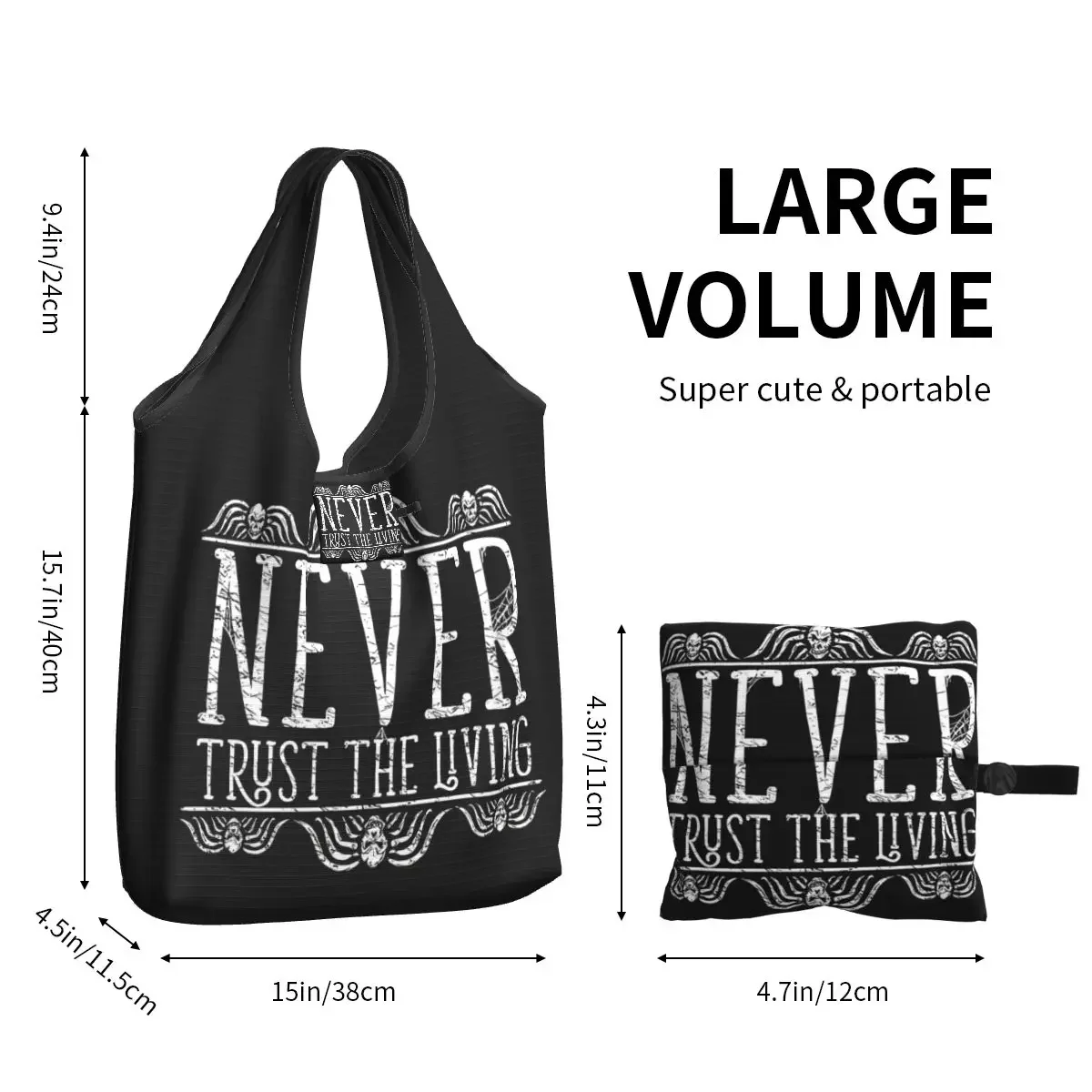 Фото B-Beetlejuice Horror Movie Grocery Bags Durable Large Reusable Recycle Foldable Never Trust the Living Shopping Eco Bag Washable №3