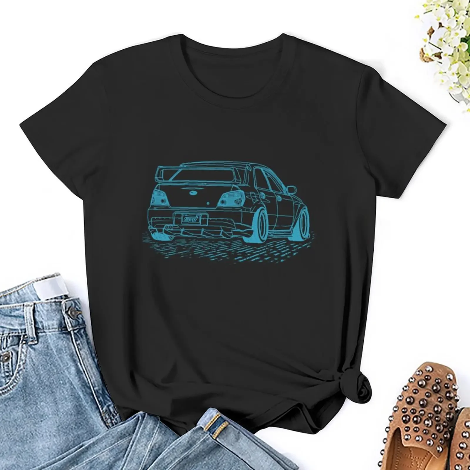 Фото Футболка Subie Impreza WRX Bugeye Lineart Blueprint, забавная футболка с животным принтом для женщин №5