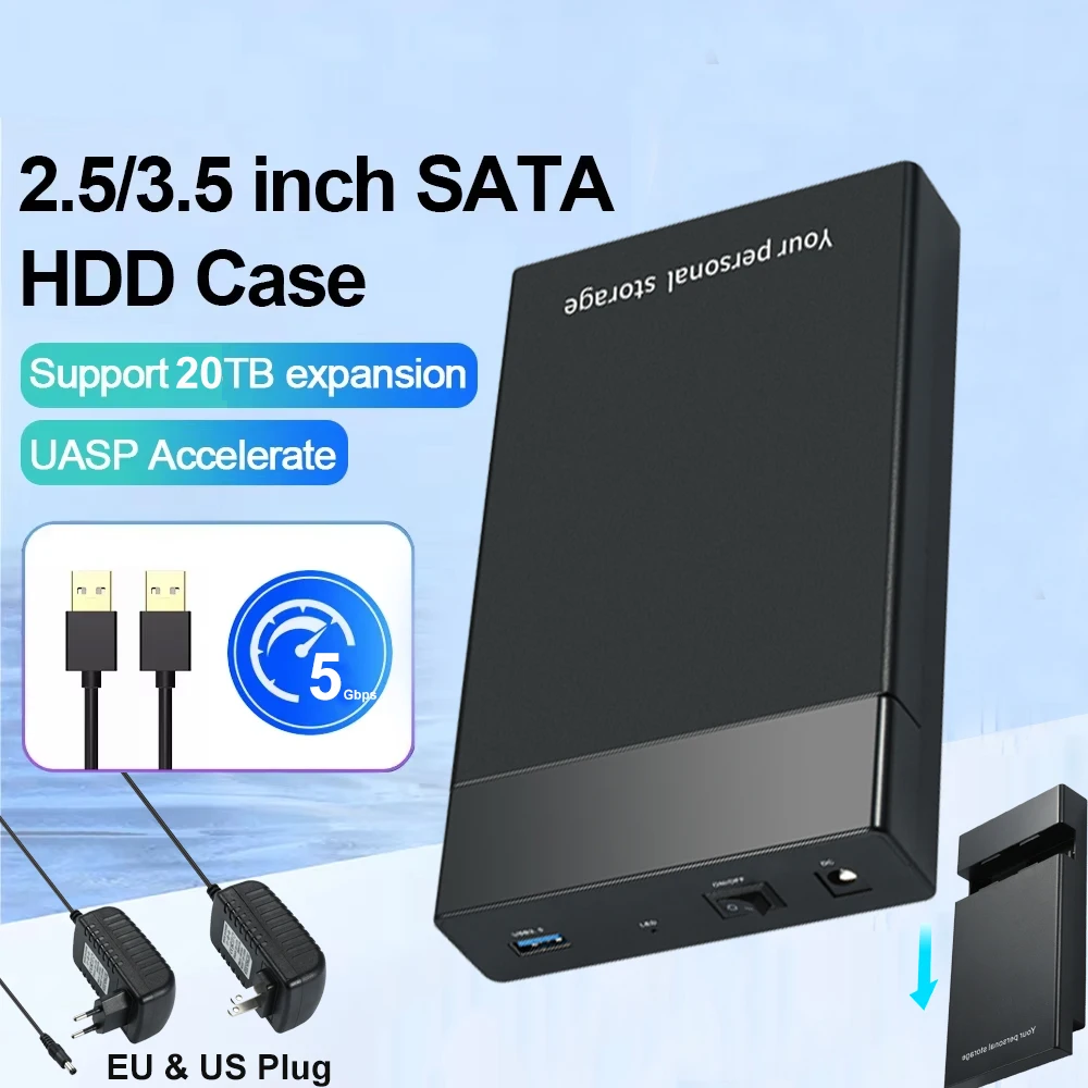 Внешний жесткий диск с интерфейсом SATA на USB 2,5, 3,5/3,0 дюйма ,2.5/3.5 inch HDD Case USB3.0 Hard Drive Enclosure SATA to USB 3.0 External Hard Drive Reader 20TB Adapter for PC Laptop