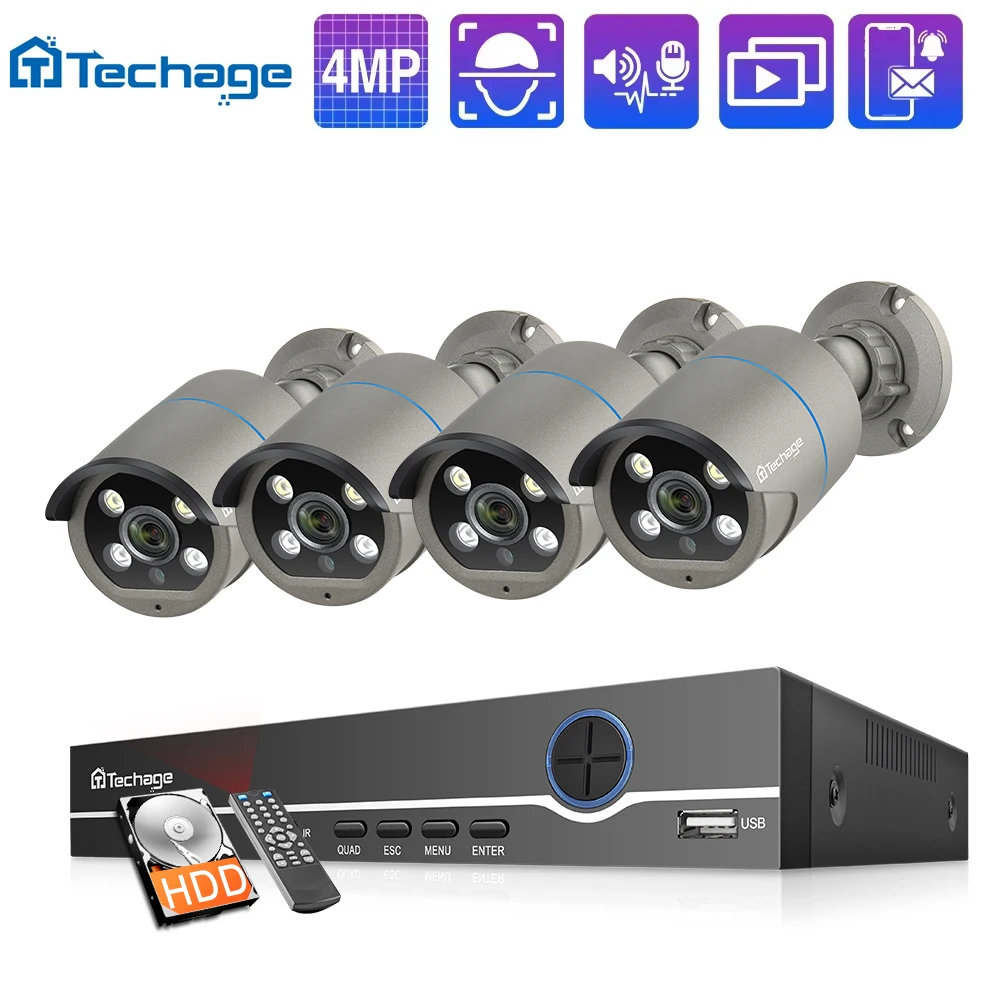 Комплект 8-канального HD 4MP POE NVR, система видеонаблюдения, H.265, обнаружение лиц, наружная двусторонняя аудиосистема, IP-ка