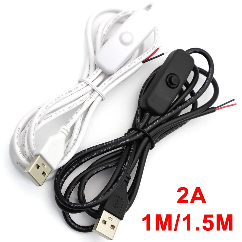 1,5 м/1 м USB 5 В переключатель включения выключения провод питания 501 кнопка USB штекер-2 ядра соединительный кабель 2A для светодиодной ленты лампы лампы DIY