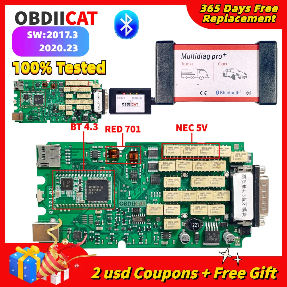 OBDIICAT Multidiag Pro + TCS PRO 2021,11/2020,23 генератор ключей, зеленая печатная плата, одиночная плата BT OBD2, автоматическая фотоинструмент MVD