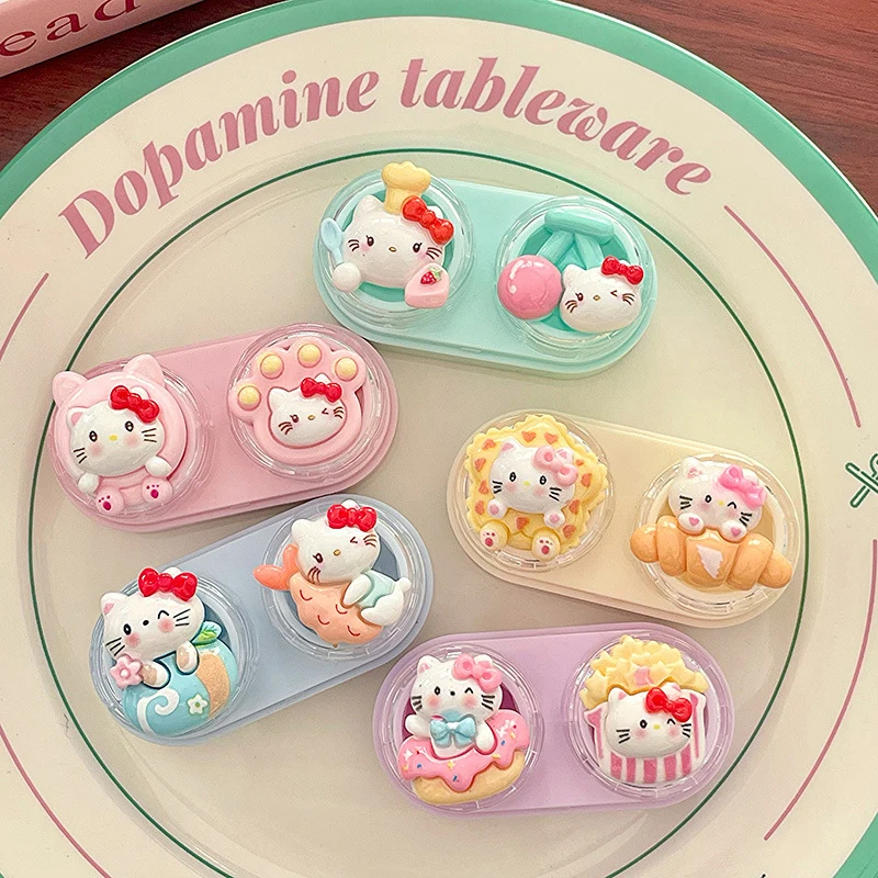 Фото Милый чехол для контактных линз Hello Kitty Sanrio Kt Cat, портативная коробка для красоты, контейнер для ухода за глазами, коробка без поворотной крышки №3