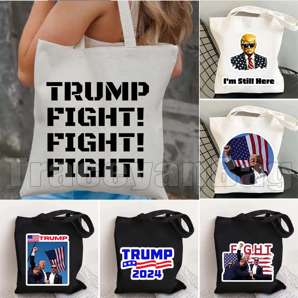 Забавный американский президент Trump Fight 2024, Trump Shot Fight America, милый подарок, холщовая сумка через плечо, женская сумка-шоппер, сумка