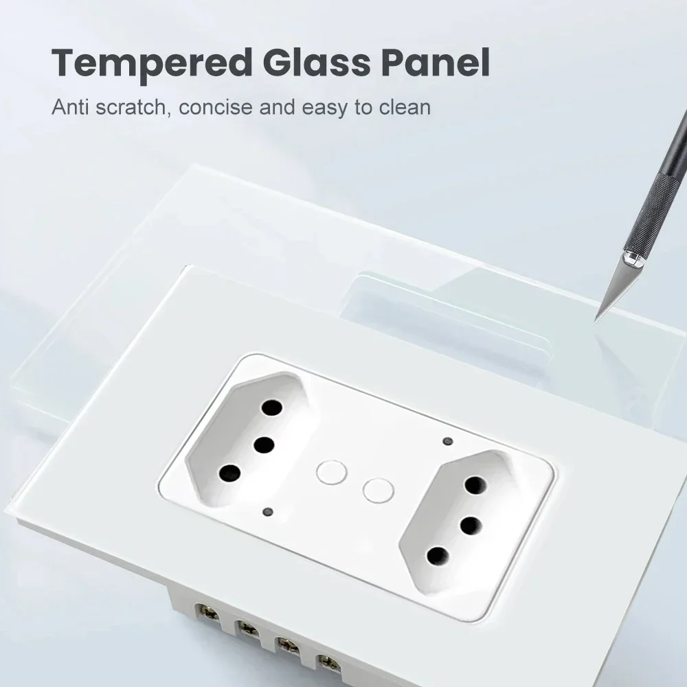 Фото Melery Dual Brazil WiFi Smart Life Настенная розетка Tuya Электрическая розетка ПК/стеклянная панель Alexa Google Home Remote BR Appliance №3