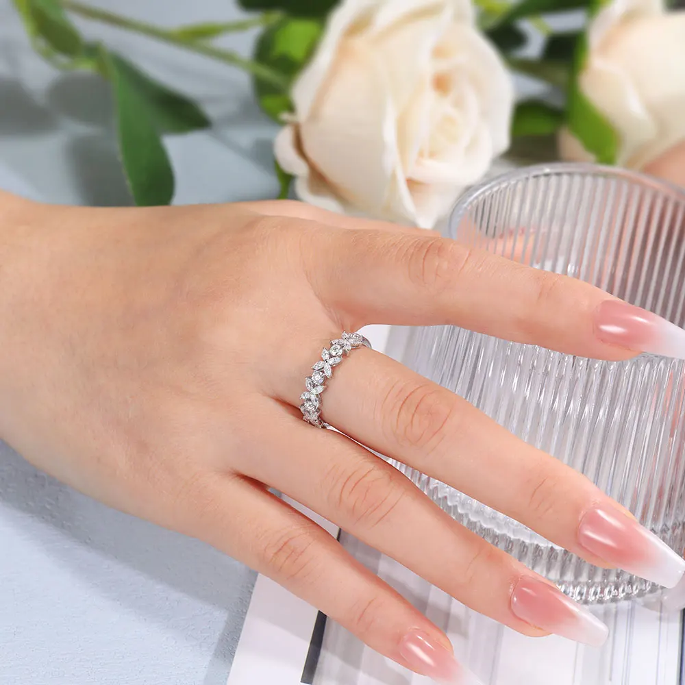 Фото Linkerlove Eternity Муассанит четырехлистный клевер обручальное кольцо для женщин S925 стерлингового серебра с бриллиантом обручальное кольцо ювелирные изделия №2