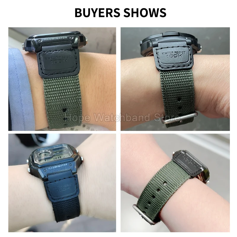 Фото Упругий удобный нейлоновый ремешок для часов Casio AE-1100/1300 W-218H A158/159 с выпуклым интерфейсом 18-24 мм, черные аксессуары для часов №3