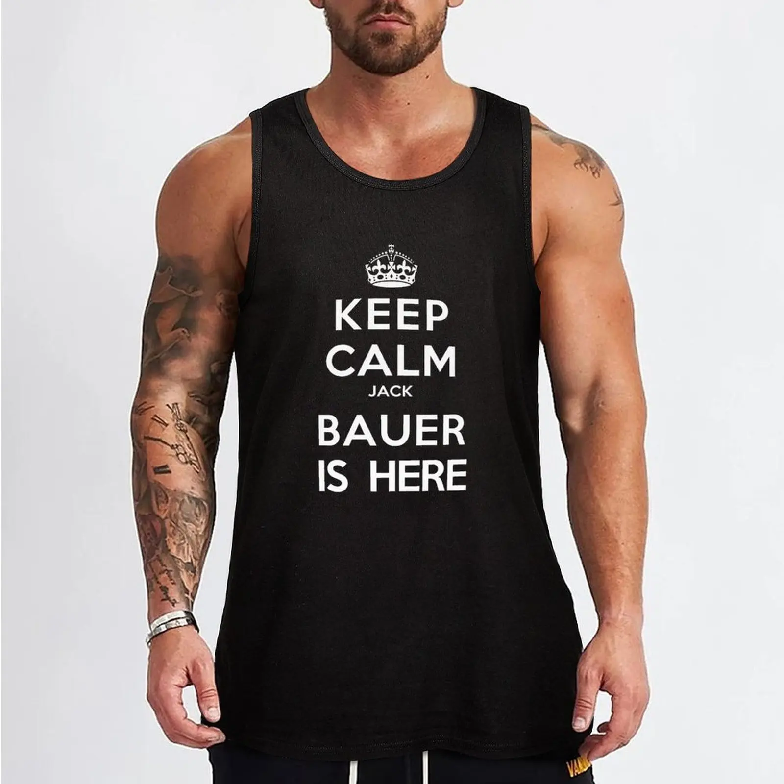 Фото Майка Keep Calm с Джеком Бауэром, Мужская одежда, майка для мужчин, мужская футболка для спортзала №2