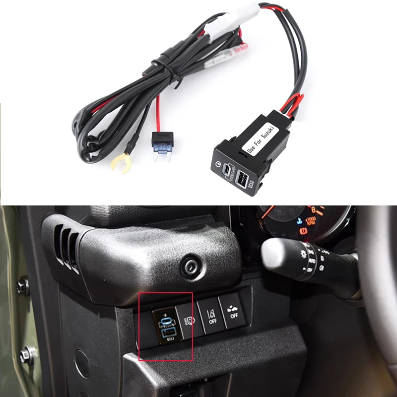 Быстрое автомобильное зарядное устройство с синим светом, USB QC3.0 Type C, интерфейсная розетка PD, адаптер для быстрой зарядки телефона для Suzuki Jimny 2019, Spacia