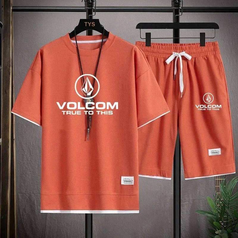 Летний мужской спортивный костюм VOLCOM, футболка + шорты, спортивный костюм с принтом, повседневная модная футболка с короткими рукавами, мужской спортивный костюм (art.: 3920cf77de3d0) - 3920cf77de3d0