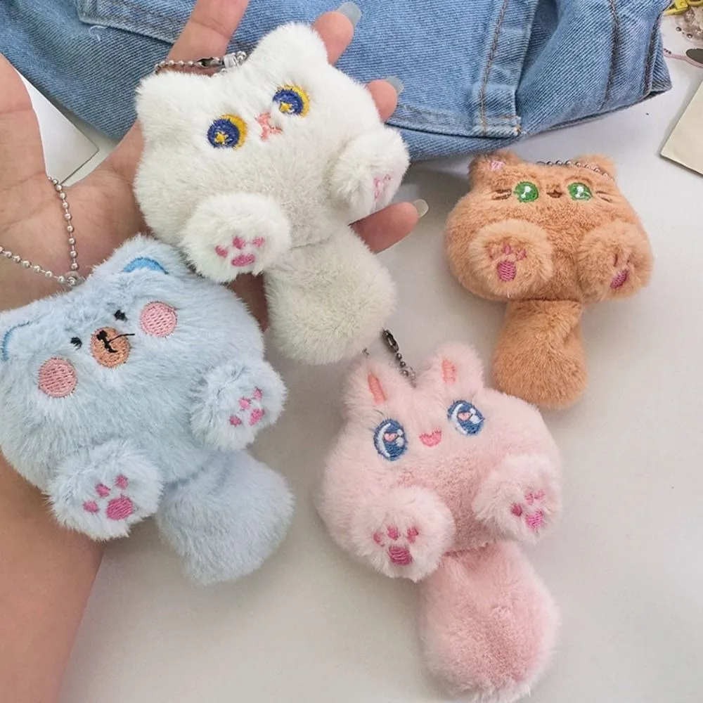 Фото Модный мягкий плюшевый брелок с котом, плюшевая игрушка, кукла-кролик, брелок для ключей, мультяшный кавайный медведь, кулон с хвостом для детей №4