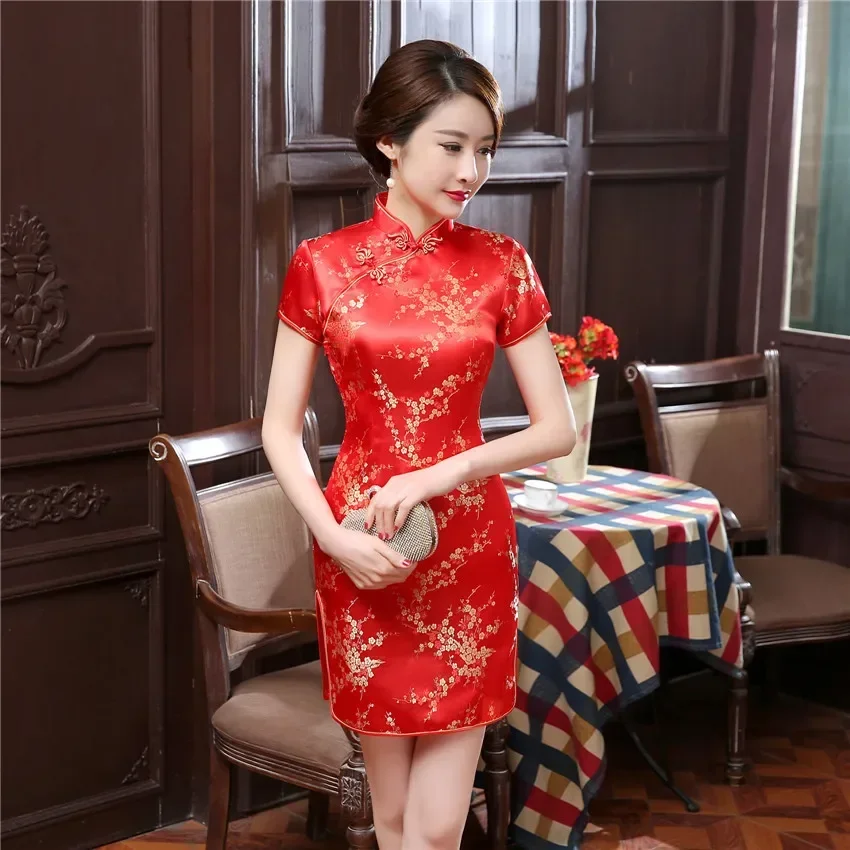 Фото S-6XL плюс размер Qipao женское сексуальное мини с разрезом Cheongsam винтажное короткое Ципао с воротником-стойкой традиционное китайское платье Vestidos №2