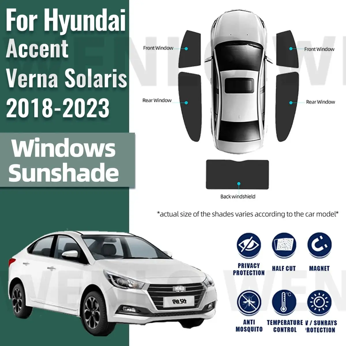Для Hyundai Accent Verna Solaris 2018-2023 автомобильный солнцезащитный козырек на лобовое стекло магнитная сетчатая занавеска на заднее боковое окно солнцезащитный козырек