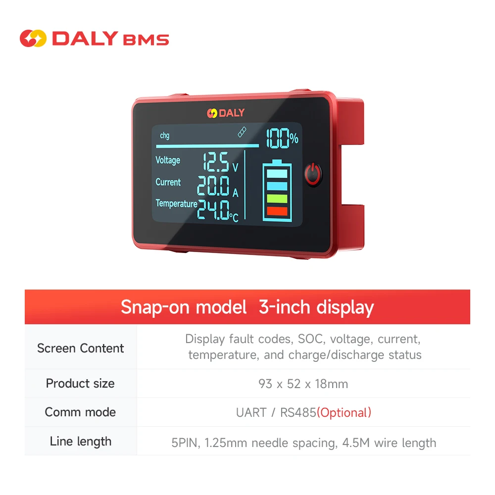Фото Daly Smart BMS 4S Lifepo4 12V 8S 24V 16S 48V 100A BMS BT WiFi RS485 Экран ЖК-дисплея Защитная плата Литий-ионный аккумулятор 3,7 В BMS №5