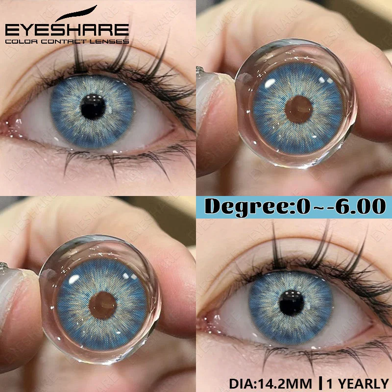 1 пара цветных контактных линз EYESHARE для глаз при близорукости от-0,00 до-6,00 натуральный серый макияж мягкие линзы синие глаза красивые ученики