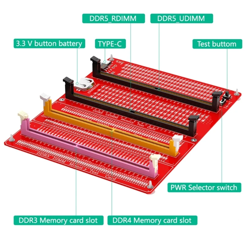 Фото Карта тестирования памяти для ноутбука DDR3/4/5 RDIMM/UDIMM Инструмент для проверки памяти со светодиодной подсветкой №5