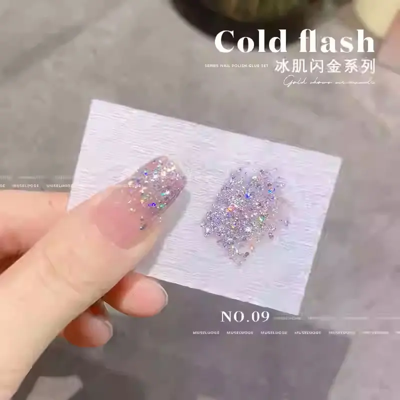 Фото Museluoge Ice Muscle Star Flash Glitter Gel Nails Polish Glitter Nail Gel Полуперманентный замачиваемый УФ-лак для ногтей для маникюрного салона №3