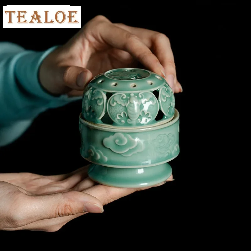 Yue Kiln Celadon держатель для благовоний элегантный рельефный художественный туман для курения пароварки ароматические ароматические свечи чайная церемония украшение дома