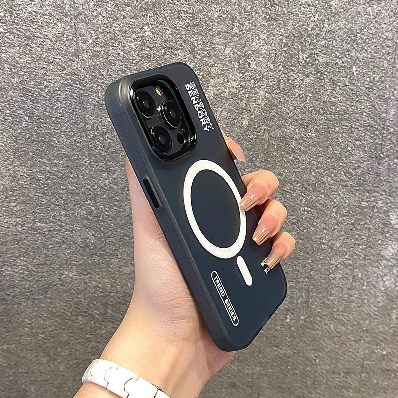 Фото Модный чехол для телефона MagSafe с беспроводной зарядкой для iPhone 16 14 15 pro max 13 16pro 12, Матовый Жесткий акриловый ударопрочный чехол-бампер №2