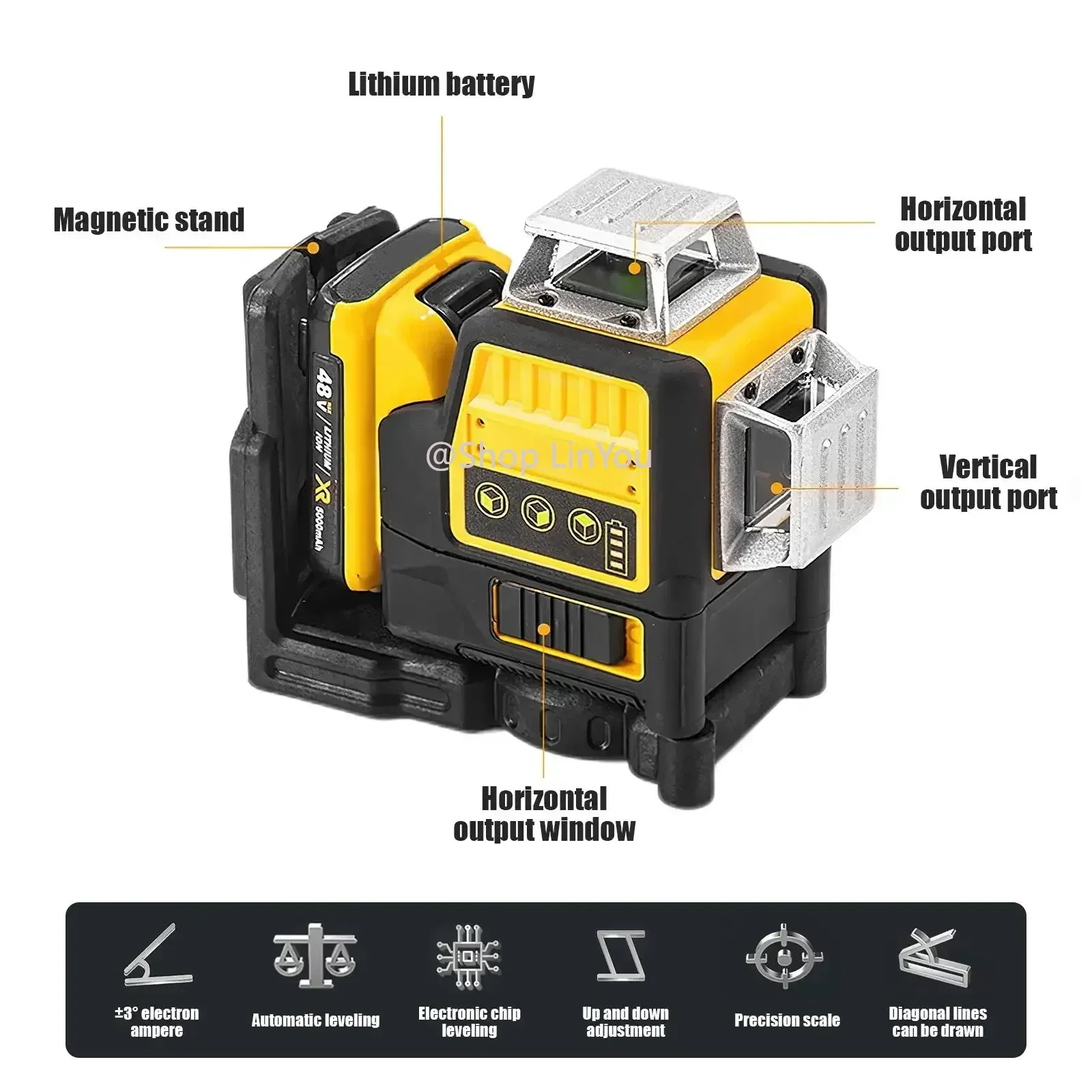 Фото Точность с Nieuw Fisk! DEWALT DW089LG 12 В: 12-Lijns 3-Zijdig 360 °   Groene Laser – Zelfnivellerende Kruislijngereedschap №3