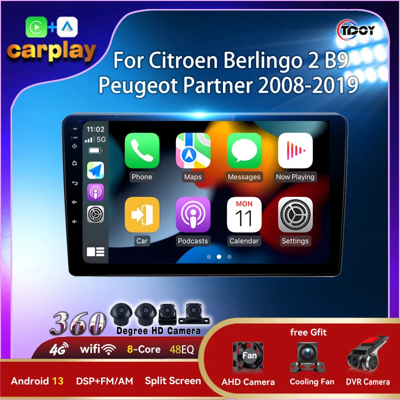 Автомобильная стереосистема для Citroen Berlingo 2 B9 Peugeot Partner 2008-2019, авторадио, Android Carplay, Android Auto, беспроводной 2Din, Android Car
