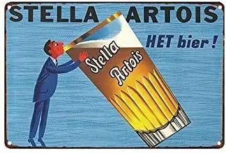 Металлическая жестяная вывеска Stella Artois Het Bier Pub, уличный бар, ретро постер, домашняя кухня, ресторан, настенный декор, вывески 12x8 дюймов