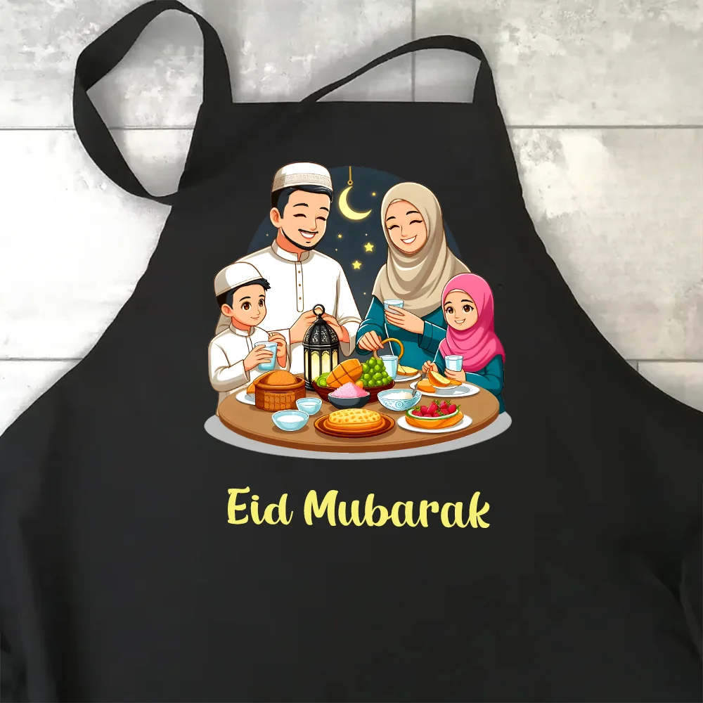 Черный фартук Eid Mubarak Кухонные аксессуары닥 Фартук Подарок для шеф-повара Mom Baking Eid Al-Adha Hajj Ramadan Kareem Iftar Item
