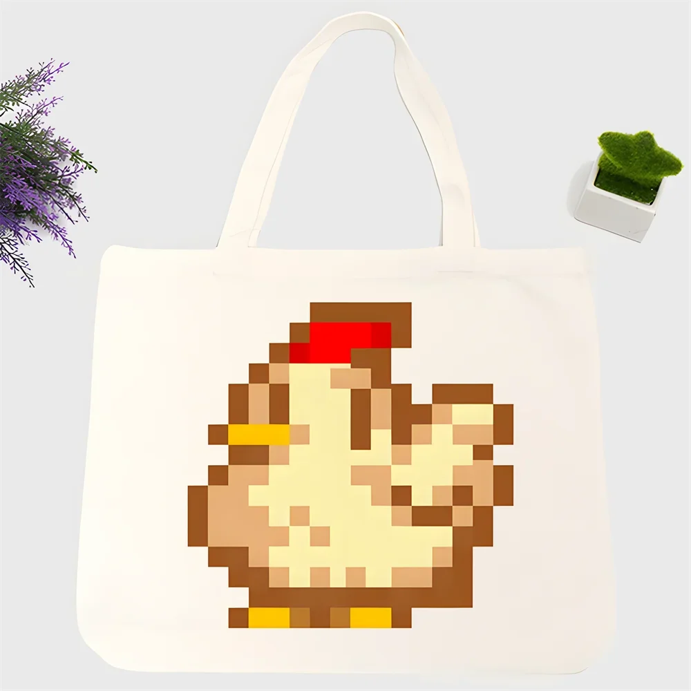 Фото Stardew Valley Gaming Chicken Новое поступление художественной холщовой сумки-тоут с простым принтом сумки для покупок для девочек повседневный пакет №3