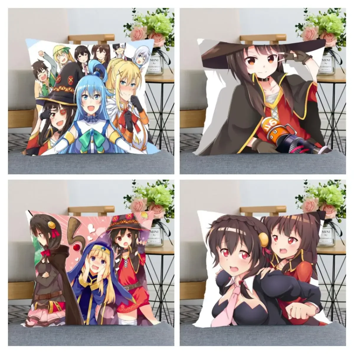 Новое поступление, наволочка Konosuba в стиле аниме, искусственная Подушка для спальни, квадратная задняя крышка, сатиновая ткань, мягкая