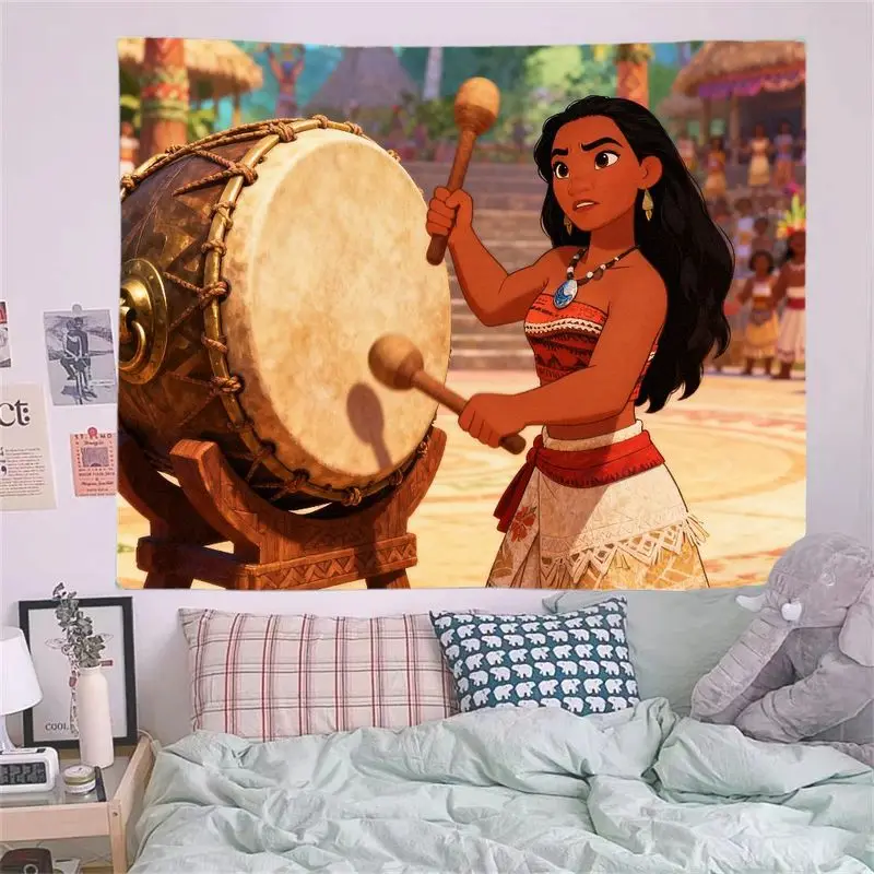 1 шт. гобелен Disney Moana Adventure, настенный декор принцессы в виде племенного барабана, яркое домашнее искусство из полиэстера, подарок для детской комнаты для фанатов (art.: 3920d21444b54) - 3920d21444b54