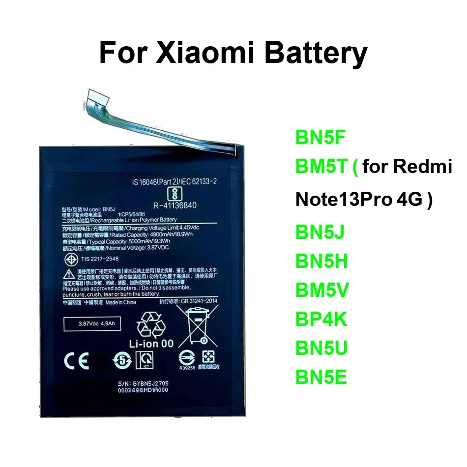 Аккумулятор 5000-5110 мАч для Xiaomi Redmi Note 11E 12T A2 12 13 14 Poco C51 M4 M5 M6 M7 X4 X5 X6 5G Pro 4G BN5J BN5H BN5E