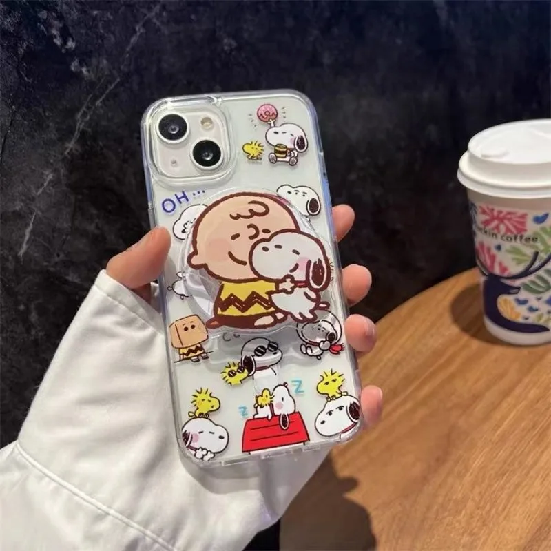 Фото Чехол для мобильного телефона Snoopy с магнитным держателем 13promax 14 plus iPhone15 12, мягкий защитный чехол для мобильного телефона «все включено», оптовая продажа №3