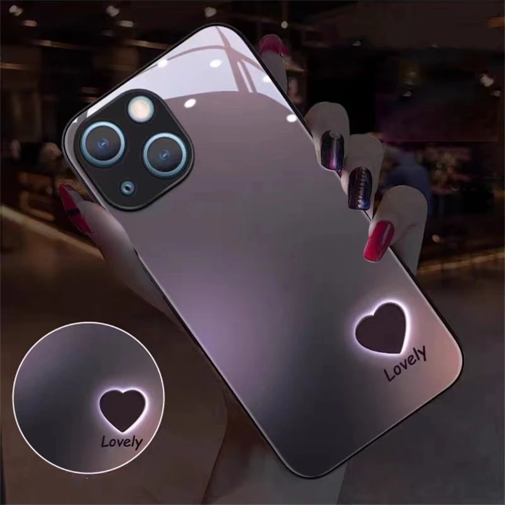 Чехлы со светодиодной вспышкой и светодиодной вспышкой Shadow Love Heart для iPhone 16, 15, 14, 13, 12, 11 Pro Max X XS XR Plus