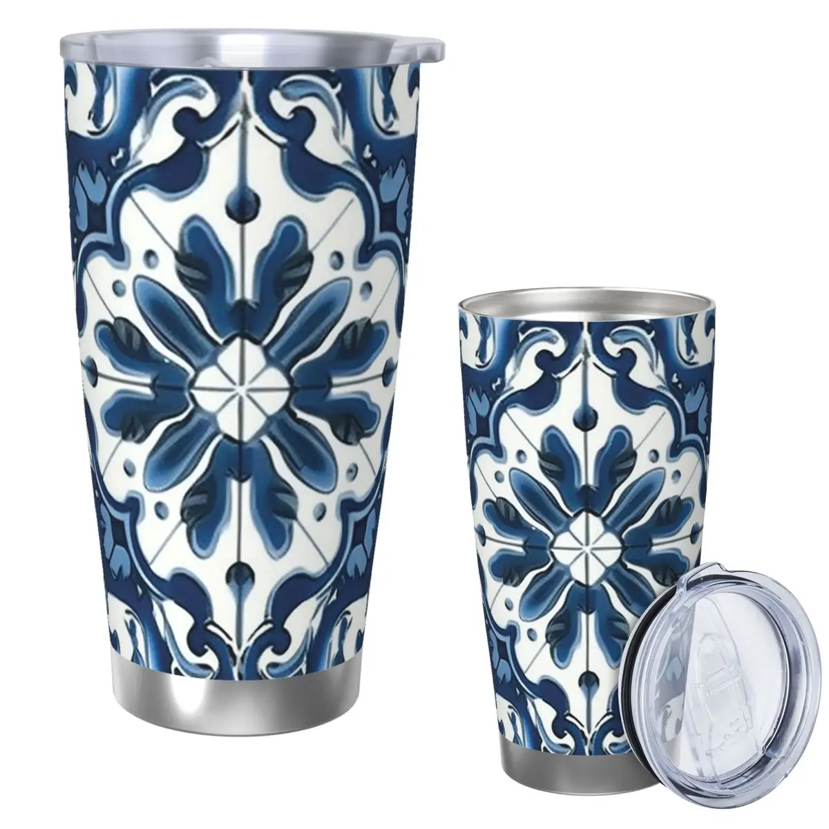 Синий и белый узор Majolica, стакан из нержавеющей стали, кружки с вакуумной изоляцией, термохолодные чашки, соломинки с крышкой, 20 унций
