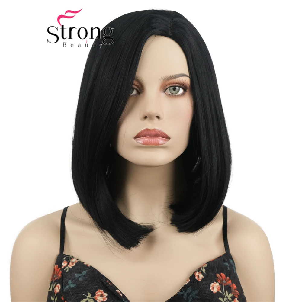 Strongbeauty Lady Черный прямой парик для женщин Короткие бесклеевые парики Боб 10-дюймовый