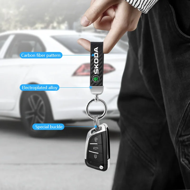 Кожаный Автомобильный брелок из углеродного волокна для Skoda Octavia Superb Rapid Kodiaq Karoq Fabia Kamiq Roomster Citigo (art.: 3920c8927820c) - 3920c8927820c