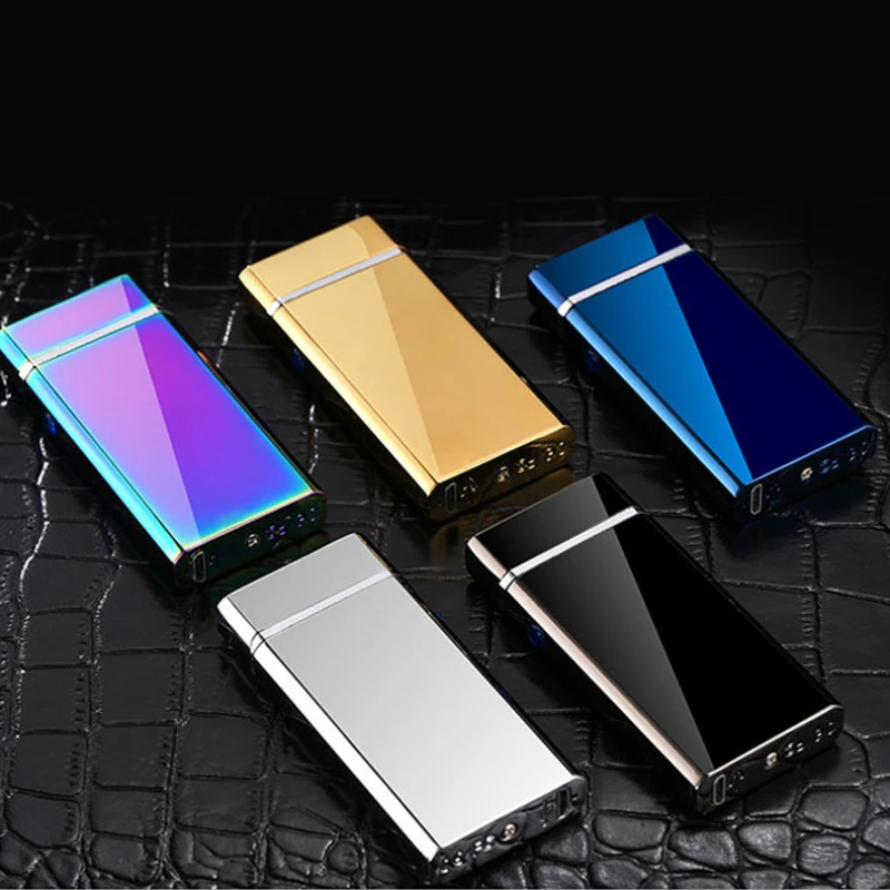Импульсная беспламенная USB электрическая металлическая ветрозащитная плазменная Зажигалка высокой мощности с двойной дугой, необычная зажигалка с дисплеем батареи
