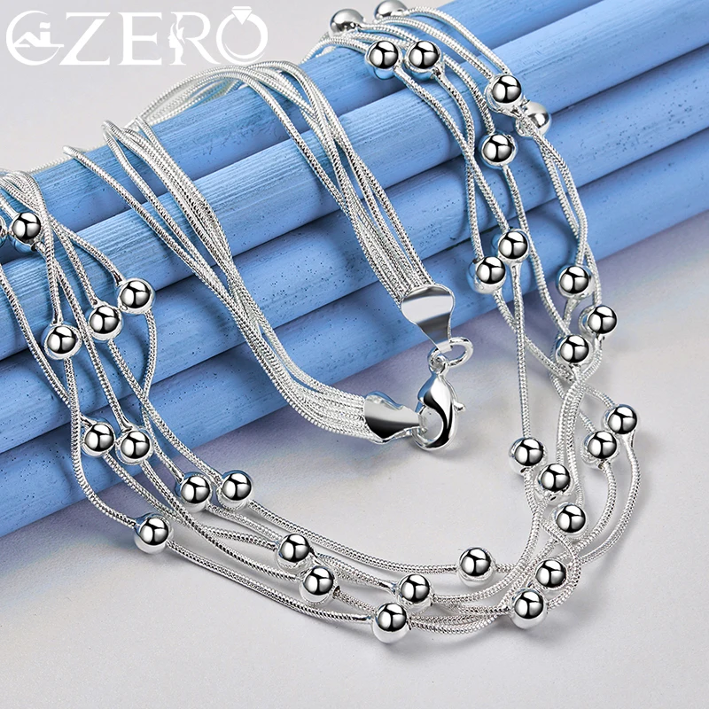 Фото Ожерелье ALIZERO из серебра 925 пробы женское, колье из серебра пробы с множеством змеиных цепочек с гладкими бусинами для помолвки и свадьбы №5