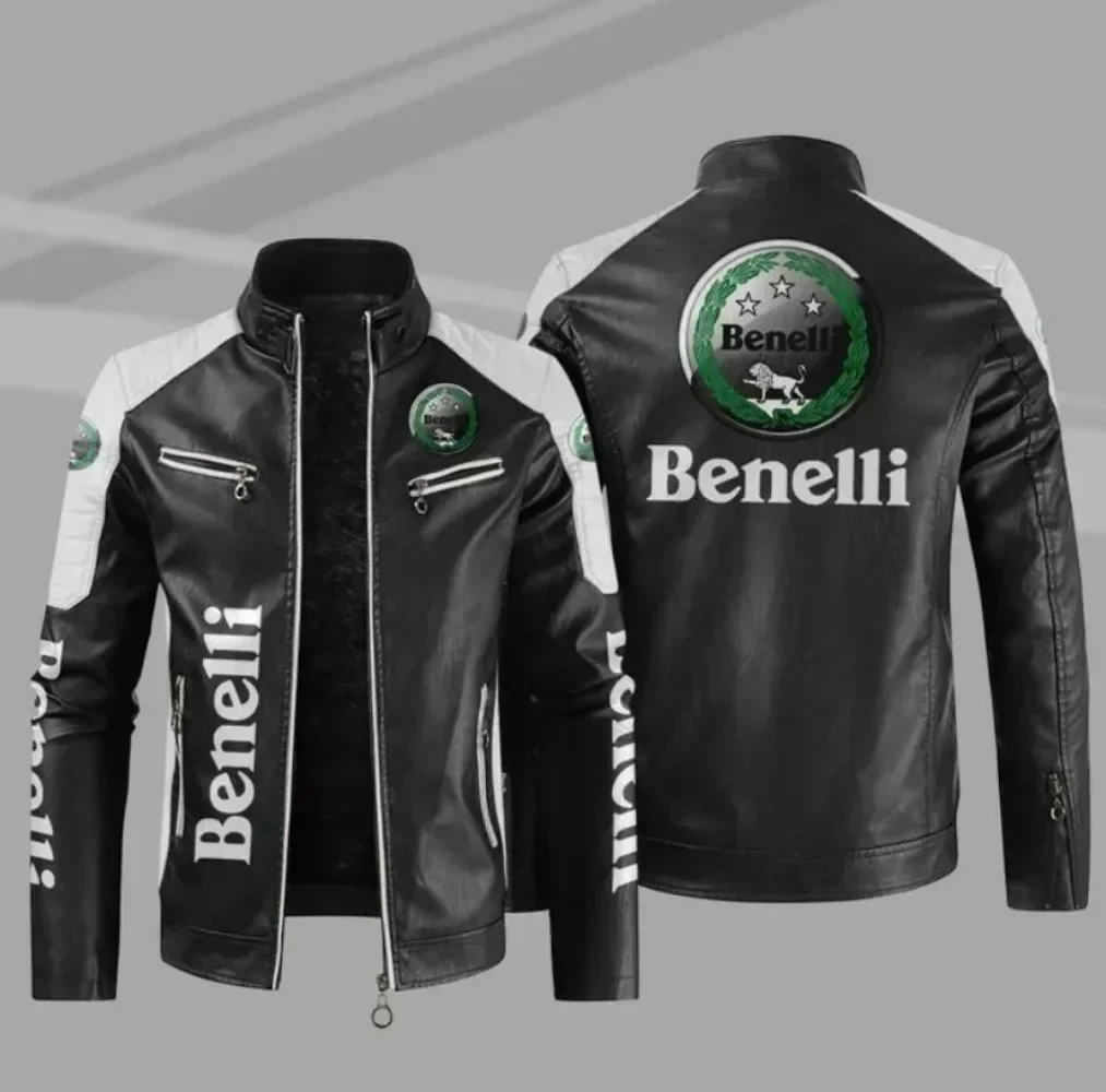 Фото Benelli мотоциклетная куртка из искусственной кожи, лоскутные байкерские куртки, повседневное пальто на молнии, мужская мотоциклетная куртка, верхняя одежда, пальто №4
