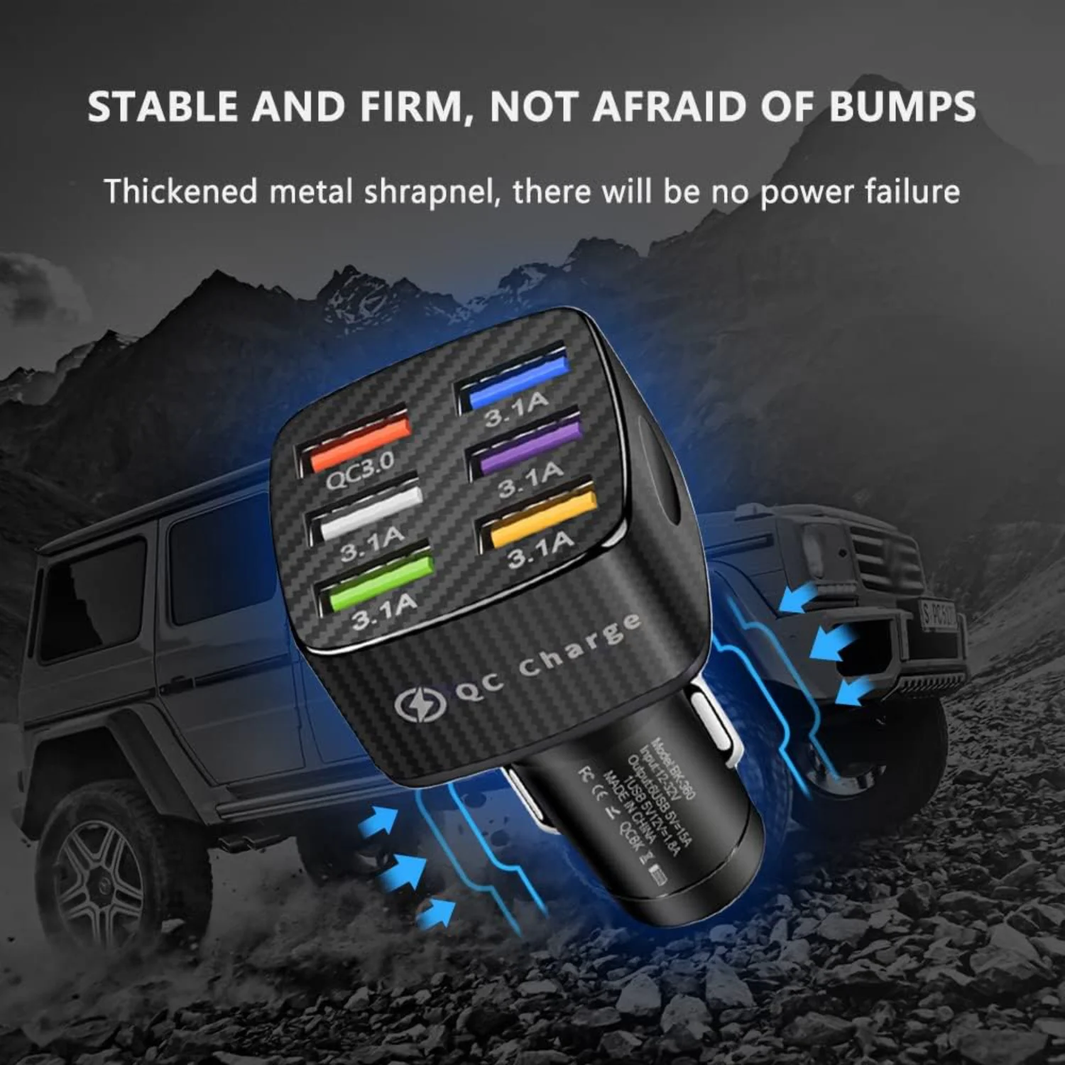 Фото 6-портовый автомобильный адаптер для быстрой зарядки телефона, QC3.0/1A, USB-зарядное устройство для смарт-прикуривателя типа QC3.0/1A, совместимое с 14 13 №5