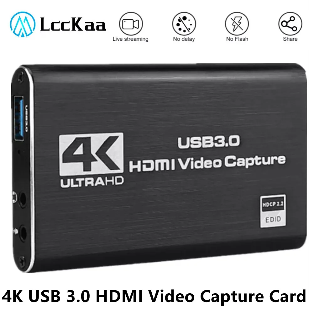 Карта видеозахвата LccKaa 4K, 1080P HD-камера, записывающая коробка, HDMI на USB3.0, ПК, видеорегистратор для прямой трансляции, захват игровой карты