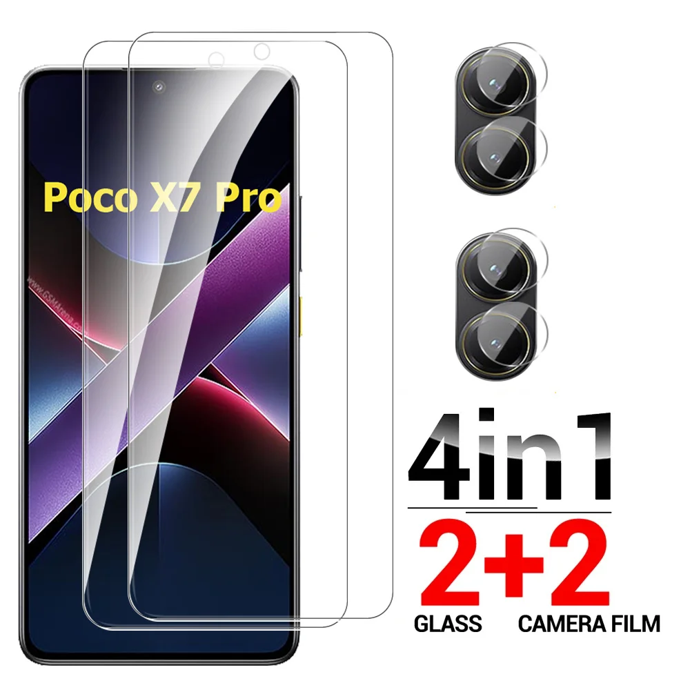 4в1 закаленное стекло для Xiaomi Poco X7 Pro 5G Защитное стекло Защитные пленки для экрана Poko Little X7Pro X 7Pro PocoX7Pro Lens Film ﻿