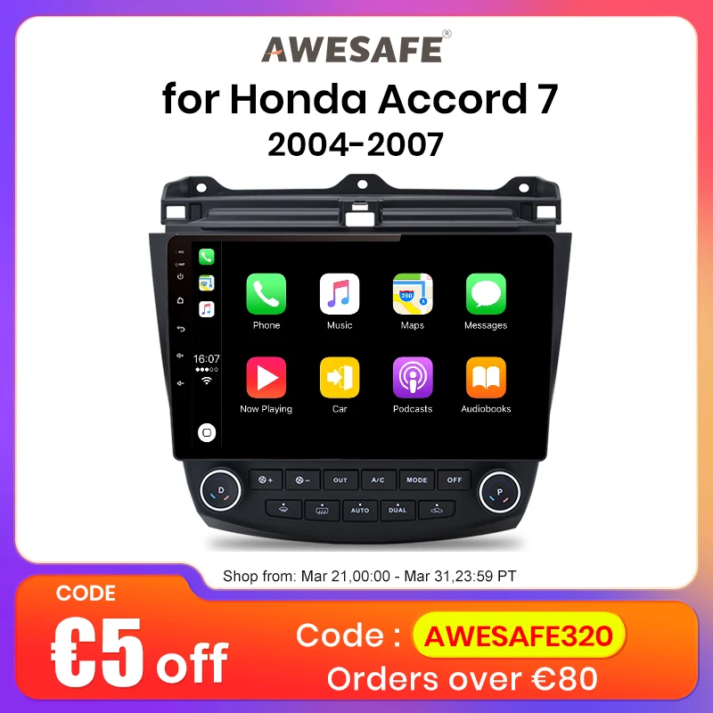 AWESAFE беспроводной CarPlay Android 13 радио для Honda Accord 7 2003 2004 2005 - 2008 GPS Навигация стерео автомобильные интеллектуальные системы