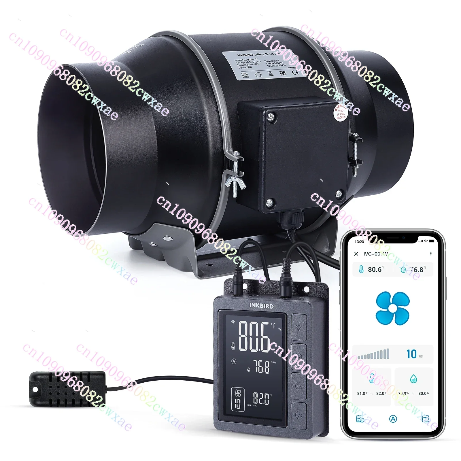 INKBIRD IVC-001W 6-дюймовый линейный канальный вентилятор с интеллектуальным контроллером, вентиляционный вентилятор HVAC для палаток для выращивания