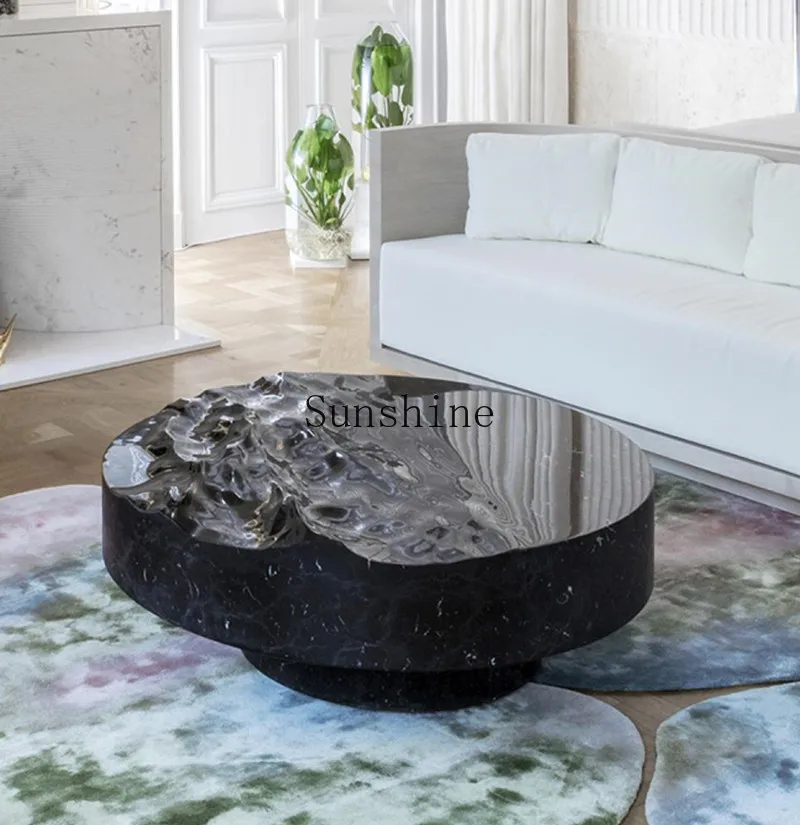 Фото Мраморный журнальный столик Zen FRP, персонализированный чайный столик для гостиной с водной рябью, квадратный чайный столик №2