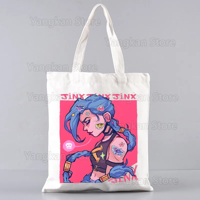 Jinx Полотняная сумка на плечо с граффити, сумка на заказ, женская повседневная сумка-тоут, большая вместительная многоразовая сумка для покупок