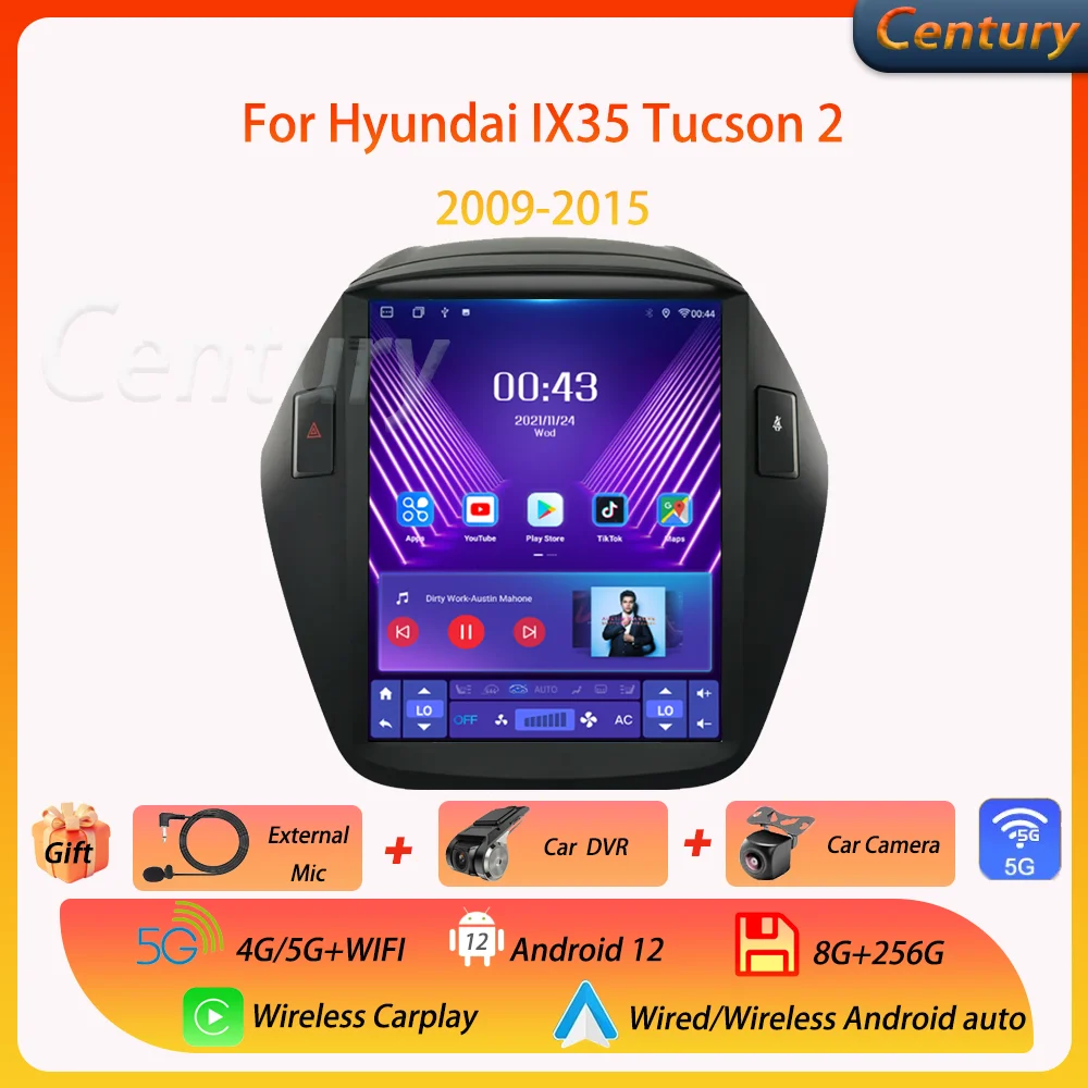 Автомобильное радио Century для Hyundai IX35 Tucson 2 2009-2015 Android 12 DVD мультимедийный видеоплеер стерео Carplay Авто GPS 4G/5G WIFI