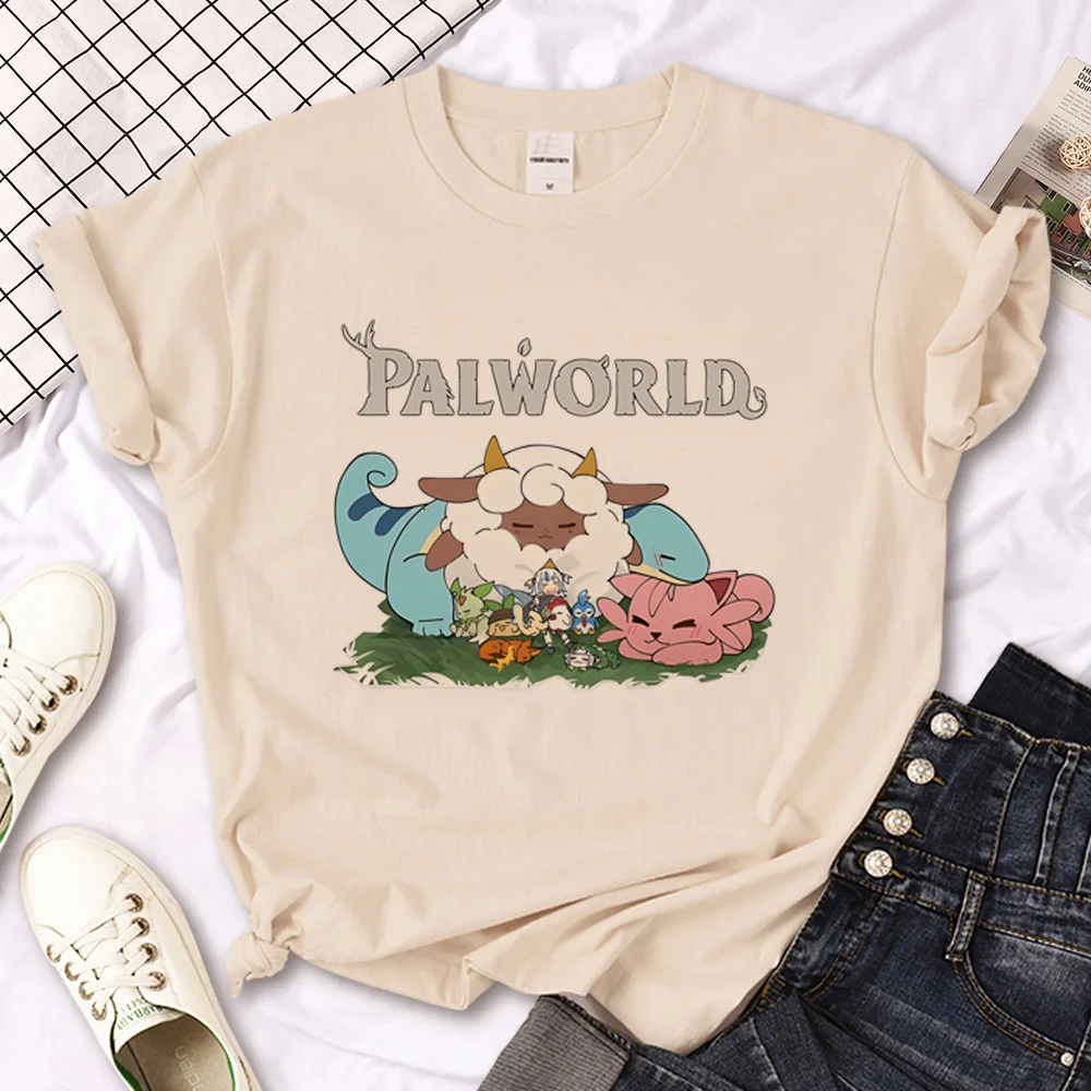 Фото Футболки Palworld, женские дизайнерские футболки в стиле Харадзюку С аниме, одежда для девушек 1920-х годов №3